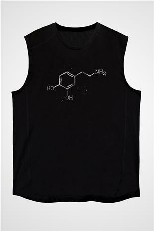 Dopamin Kimyasal Formülü Baskılı Unisex Kolsuz Siyah Tişört - Tshirt