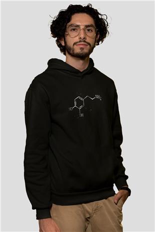 Dopamin Kimyasal Formülü Baskılı Unisex Siyah Hoodie