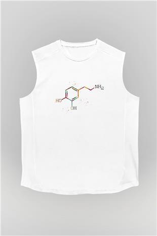 Dopamin Kimyasal Formülü Baskılı Unisex Kolsuz Beyaz Tişört - Tshirt