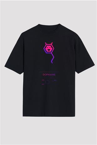 Dopamin Molekülü Baskılı Unisex Oversize Tişört - Tshirt