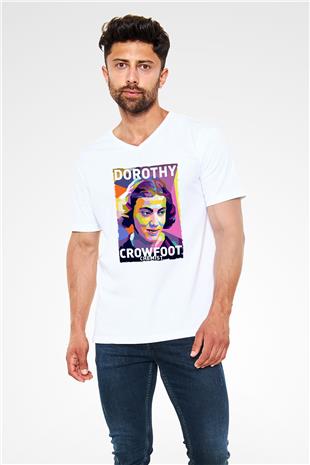 Dorothy Crowfoot Hodgkin Baskılı Unisex V Yaka Beyaz Tişört - Tshirt