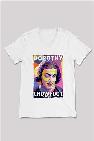 Dorothy Crowfoot Hodgkin Baskılı Unisex V Yaka Beyaz Tişört - Tshirt