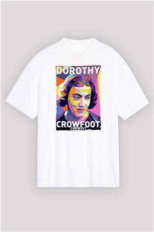 Dorothy Crowfoot Hodgkin Baskılı Unisex Oversize Beyaz Tişört - Tshirt
