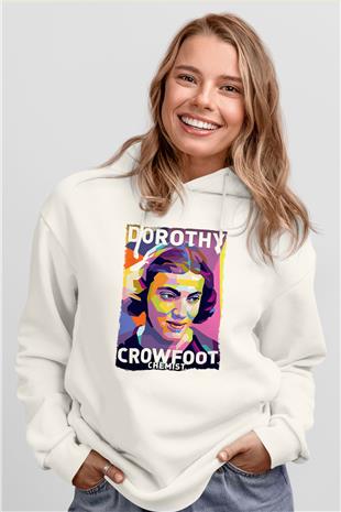 Dorothy Crowfoot Hodgkin Baskılı Unisex Ekru Hoodie