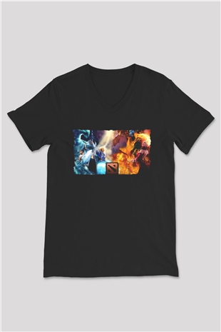 Dota 2 Siyah Unisex V Yaka Tişört