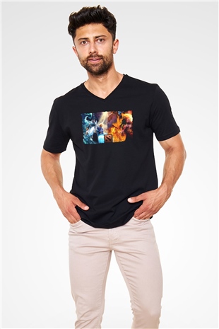 Dota 2 Siyah Unisex V Yaka Tişört
