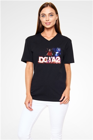 Dota 2 Siyah Unisex V Yaka Tişört