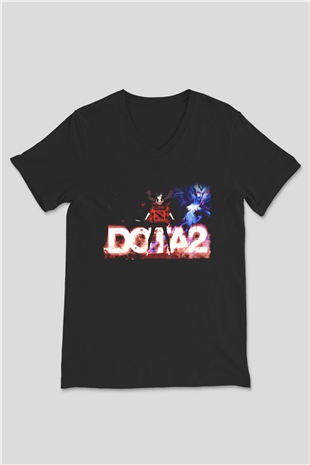 Dota 2 Siyah Unisex V Yaka Tişört