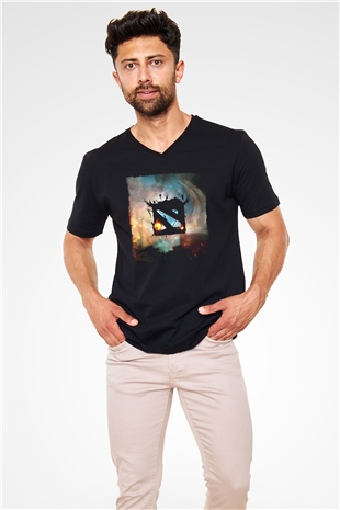 Dota 2 Siyah Unisex V Yaka Tişört