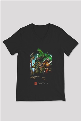Dota 2 Siyah Unisex V Yaka Tişört