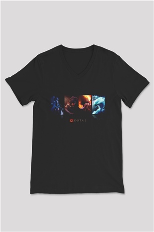 Dota 2 Siyah Unisex V Yaka Tişört