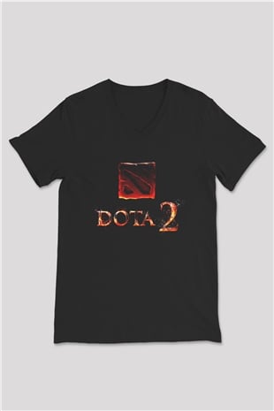 Dota 2 Siyah Unisex V Yaka Tişört T-Shirt
