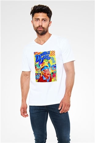 Double Dare Beyaz Unisex  V Yaka Tişört