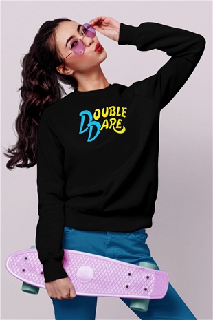 Double Dare Siyah Unisex  Sweatshirt