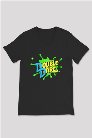 Double Dare Siyah Unisex  V Yaka Tişört