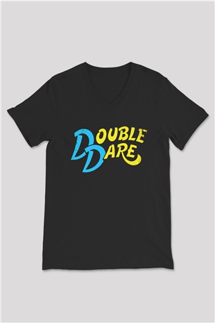 Double Dare Siyah Unisex  V Yaka Tişört