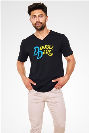 Double Dare Siyah Unisex  V Yaka Tişört