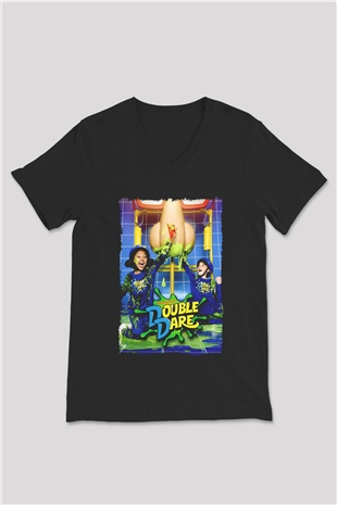 Double Dare Siyah Unisex  V Yaka Tişört