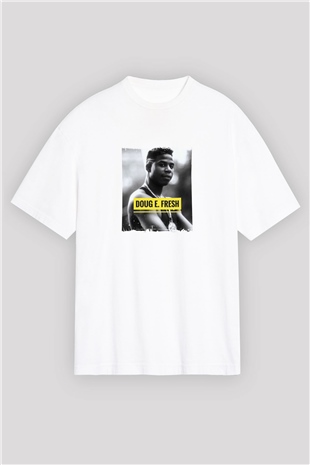 Doug E. Fresh Baskılı Oversize Beyaz Tişört