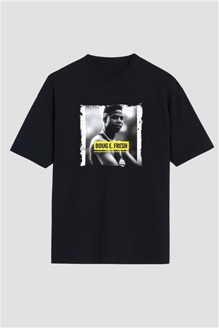 Doug E. Fresh Baskılı Unisex Oversize Siyah Tişört