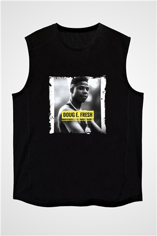 Doug E. Fresh Baskılı Unisex Siyah Kolsuz Tişört