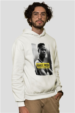 Doug E. Fresh Beyaz Unisex Kapüşonlu Sweatshirt