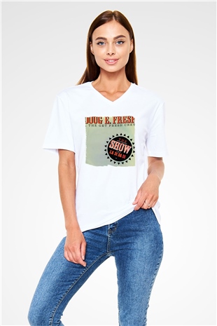 Doug E. Fresh Beyaz Unisex V Yaka Tişört T-Shirt