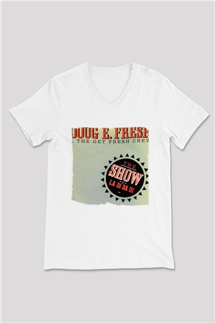 Doug E. Fresh Beyaz Unisex V Yaka Tişört T-Shirt