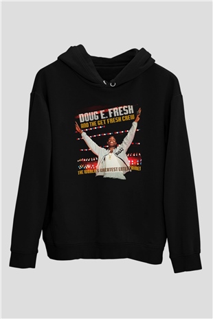 Doug E. Fresh Siyah Unisex Kapüşonlu Sweatshirt