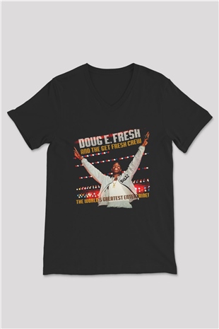 Doug E. Fresh Siyah Unisex V Yaka Tişört