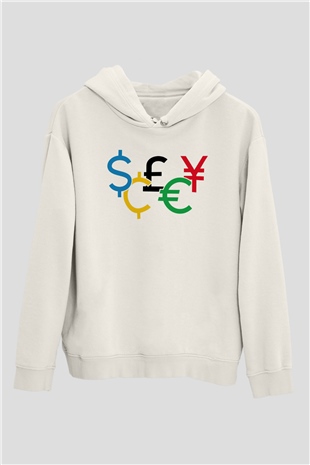 Dövizci Beyaz Unisex Kapüşonlu Sweatshirt