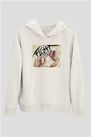 Dövüş Temalı Beyaz  Unisex Hoodie