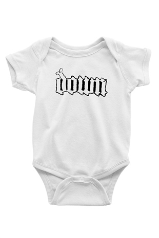 Down Baskılı Beyaz Unisex Bebek Body - Zıbın