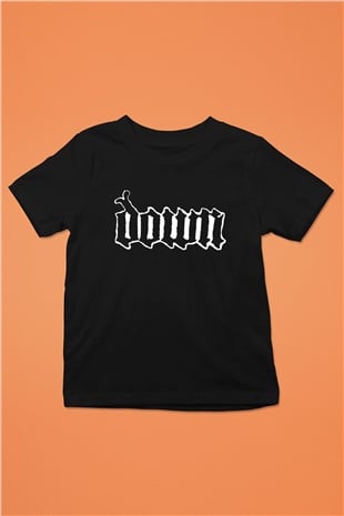 Down Baskılı Siyah Unisex Çocuk Tişört