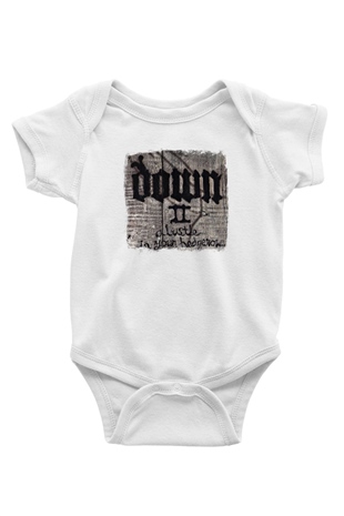 Down Baskılı Unisex Beyaz Bebek Body - Zıbın