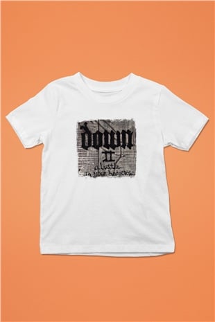 Down Baskılı Unisex Beyaz Çocuk Tişört