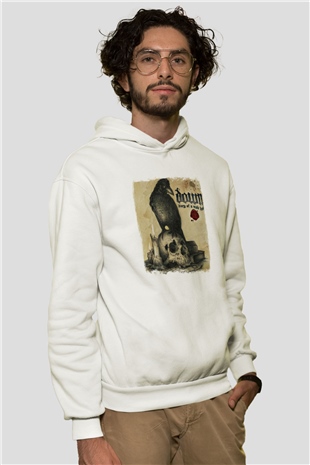 Down Baskılı Unisex Beyaz Hoodie