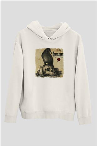 Down Baskılı Unisex Beyaz Hoodie