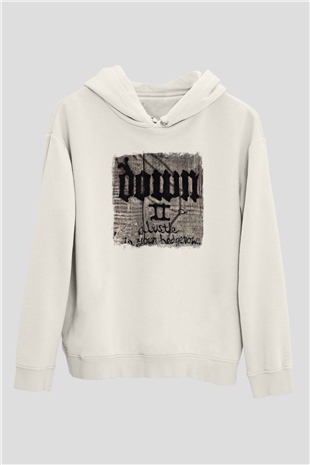 Down Baskılı Unisex Beyaz Hoodie