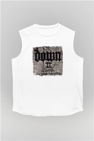 Down Baskılı Unisex Beyaz Kolsuz Tişört
