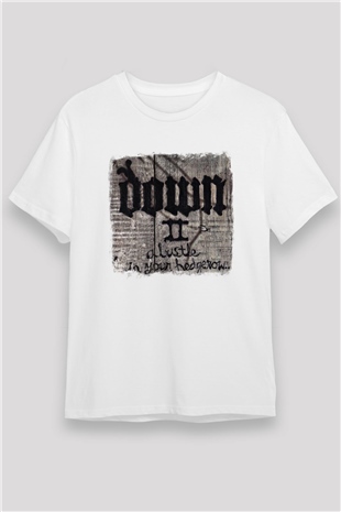 Down Baskılı Unisex Beyaz Tişört