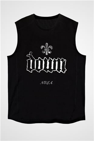 Down Baskılı Unisex Siyah Kolsuz Tişört