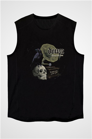 Down Baskılı Unisex Siyah Kolsuz Tişört