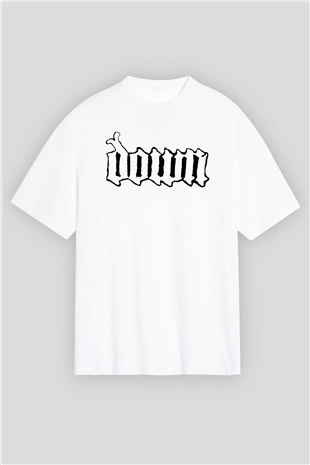 Down Beyaz Unisex Oversize Tişört T-Shirt
