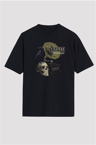 Down Siyah Unisex Oversize Tişört T-Shirt