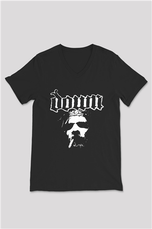 Down Siyah Unisex V Yaka Tişört