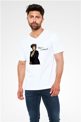 Downtown Abbey Beyaz Unisex V Yaka Tişört