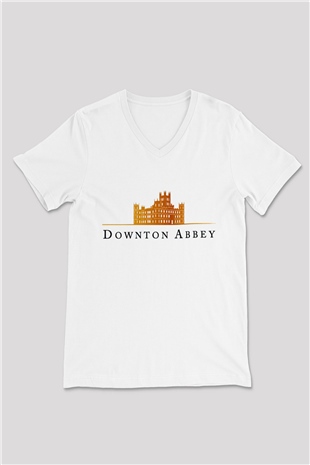 Downtown Abbey Beyaz Unisex V Yaka Tişört