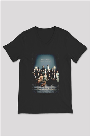 Downtown Abbey Siyah Unisex V Yaka Tişört
