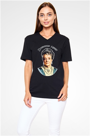 Downtown Abbey Siyah Unisex V Yaka Tişört